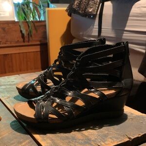 Black Gladiator Wedge Sandals